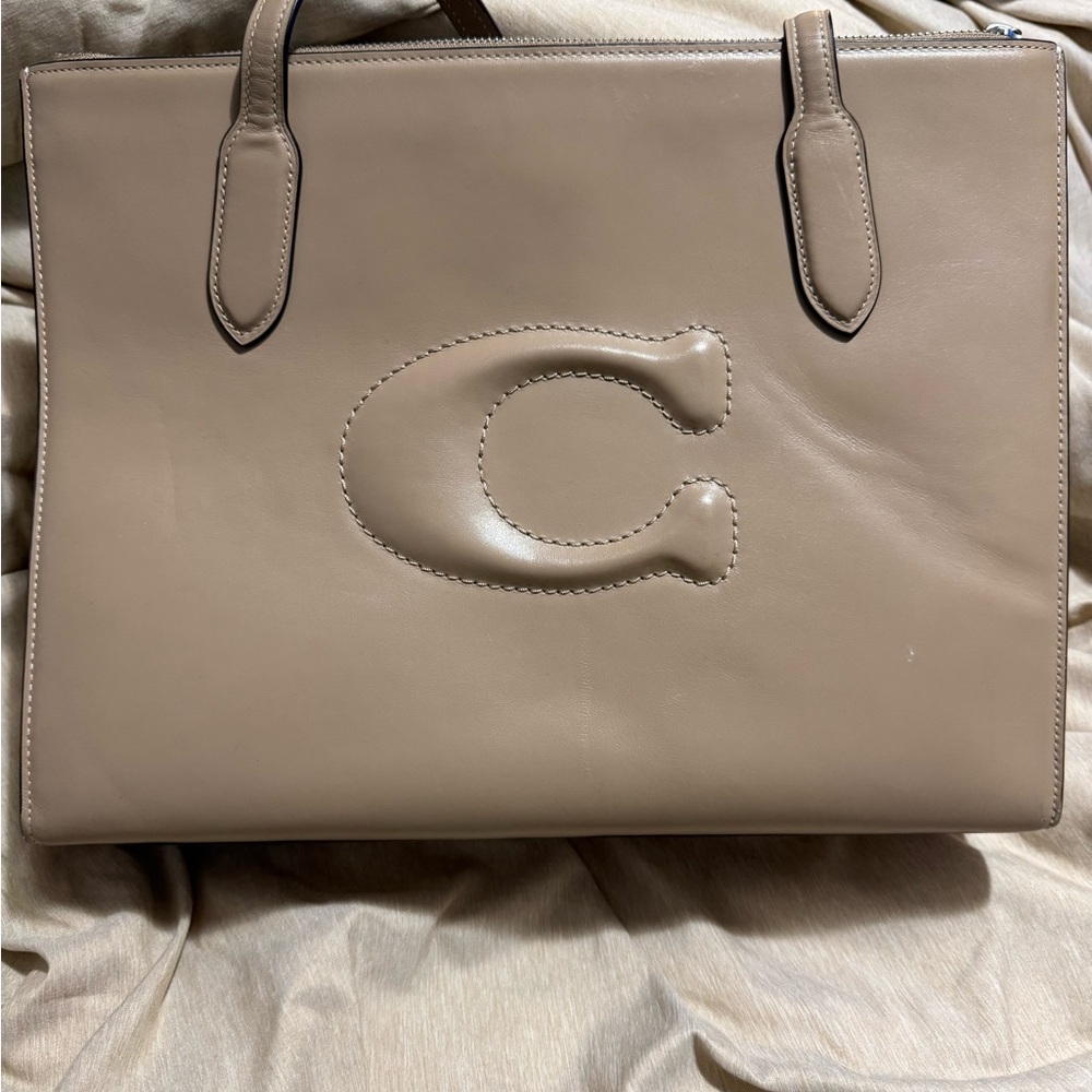 Coach Taupe Leather Tote Bag